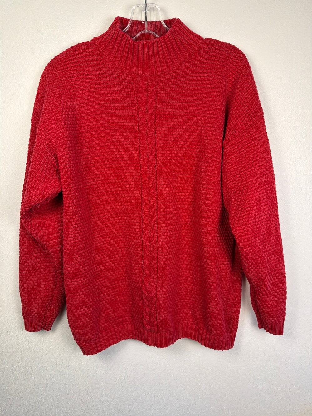 Vintage 90s GAP Red Cable Knit Mock Neck Sweater Heavyweight Unisex | Size L